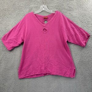 Oh My‎ Gauze Top Pink Keyhole Beach Relaxed Lagenlook 100% Cotton Women's 1 S/M